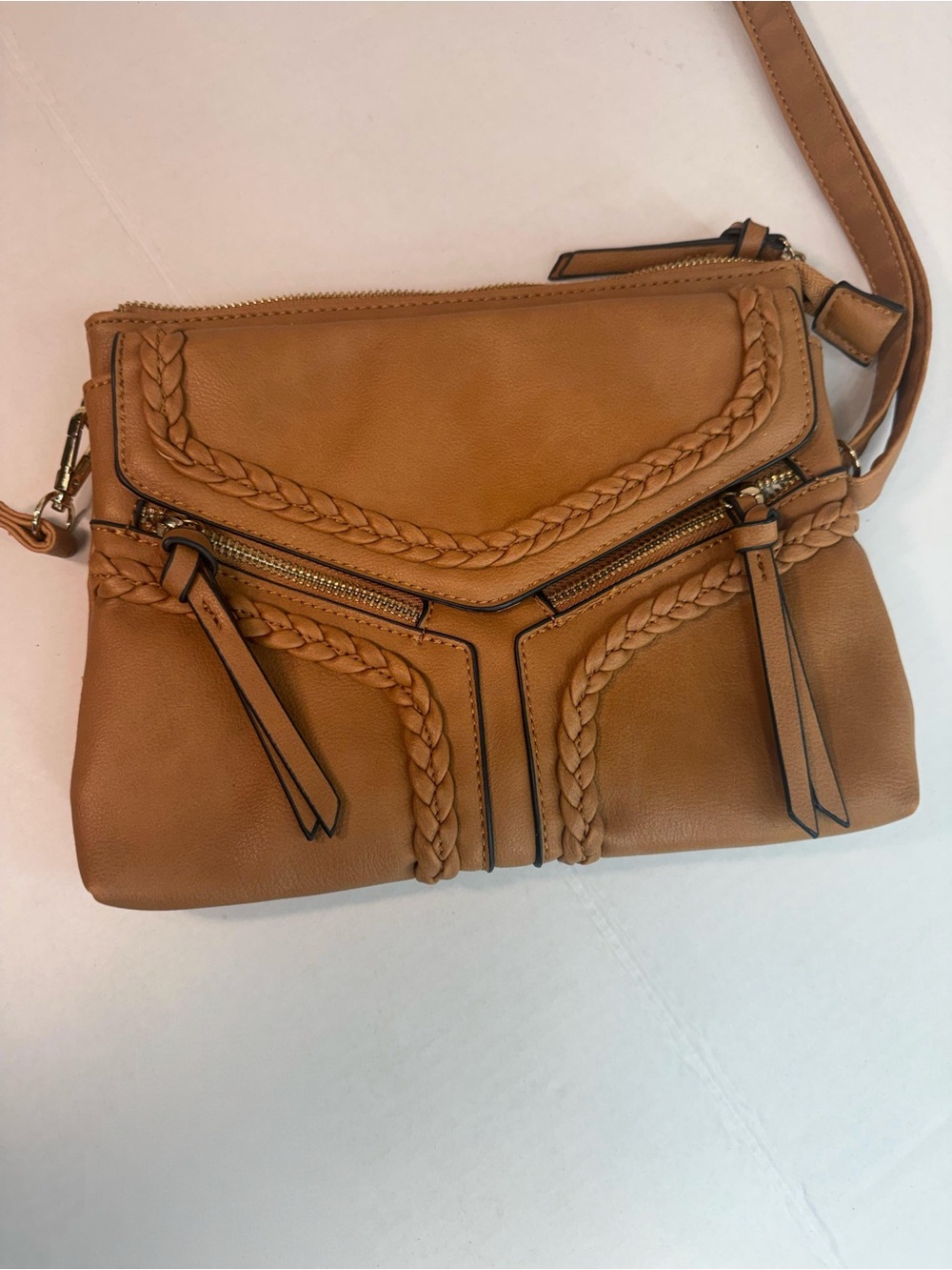 Women's Tan Braided Crossbody Bag
